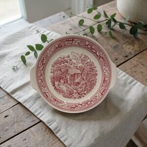 Vintage Memory Lane Royal Ironstone Red Transferware Plate with Handles